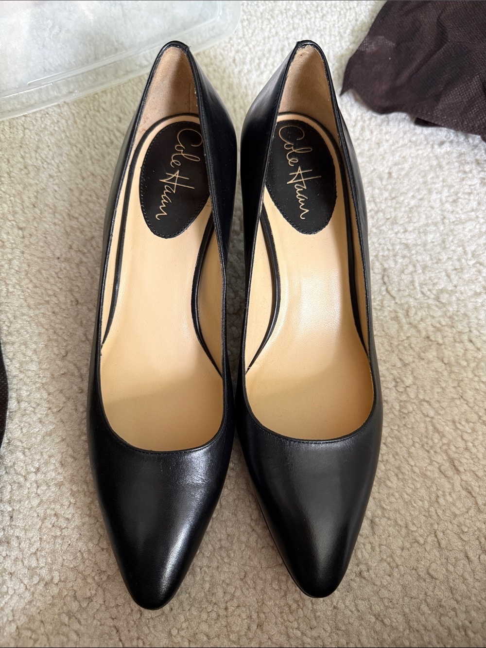 Cole Haan Black Leather Pointed-Toe Pumps